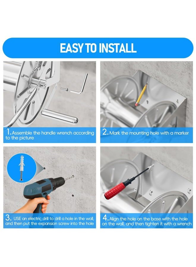 SPECILITE Stainless Steel Garden Hose Reel, 100FT Drinking Water Hose and 6.2FT Leading Pipe Wall/Floor Mounted Metal Reel with Crank Handle for Outside, Patio, Patio - Image 5