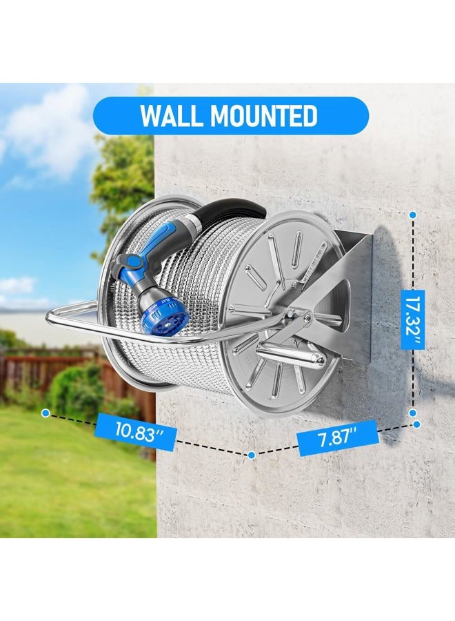 SPECILITE Stainless Steel Garden Hose Reel, 100FT Drinking Water Hose and 6.2FT Leading Pipe Wall/Floor Mounted Metal Reel with Crank Handle for Outside, Patio, Patio - Image 3