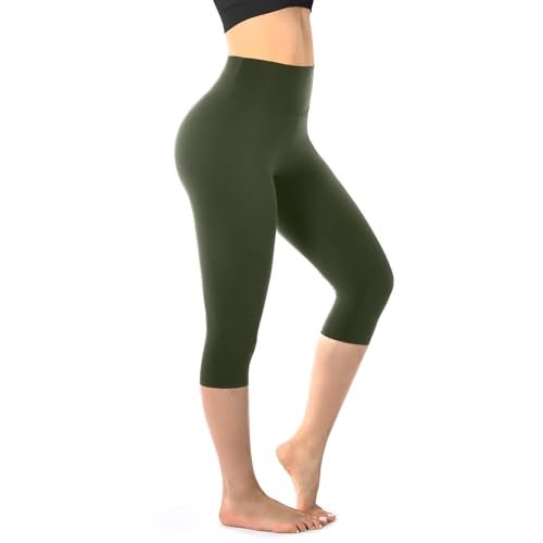 Walifrey Capri Leggings for Women, Buttery Soft High Waisted Leggings for Gym Yoga Workout (Army Green LXL) - Image 1