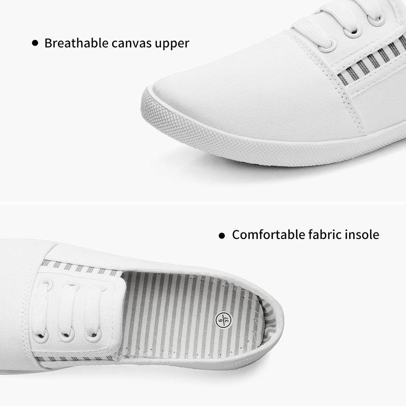 Shupua Canvas Slip on Sneakers for Walking, Tennis, Work Casual Women Flat Dress Shoes Non Slip(White.us7) - Image 3