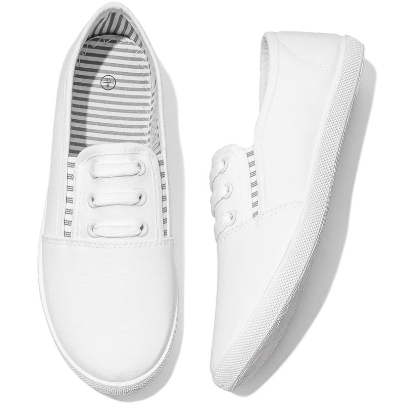 Shupua Canvas Slip on Sneakers for Walking, Tennis, Work Casual Women Flat Dress Shoes Non Slip(White.us7) - Image 1