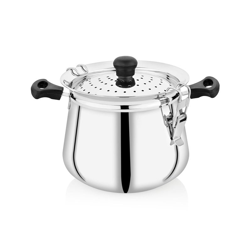 Embassy Stainless Steel Rice Cooking Handi/Pot with Straining Lid & Lockable Lid | Ideal for Straining Rice, Noodles, Pasta, Corn & Vegetables | Multipurpose Steamer | 4.5 Liters |Induction Friendly - Image 1