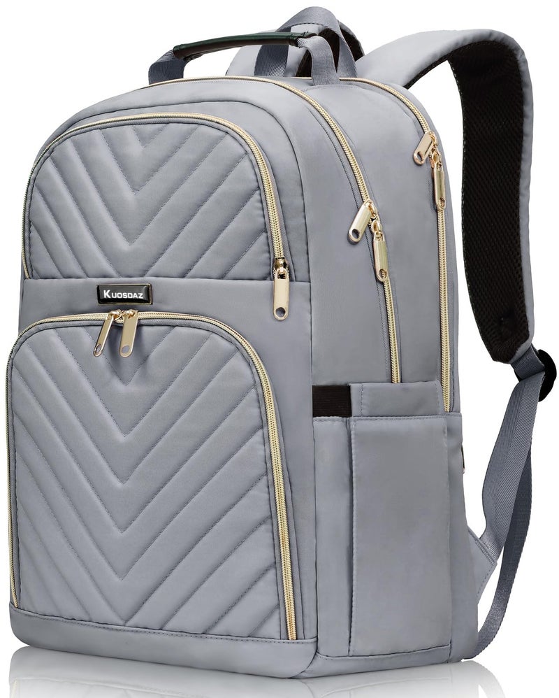 Kuosdaz Laptop Backpack for Women Men Large School Backpack for Teens Boys Girls 173 Inch Quilted Laptop Bag Bookbag College Bag Work Travel Casual Daypacks Grey - Image 2