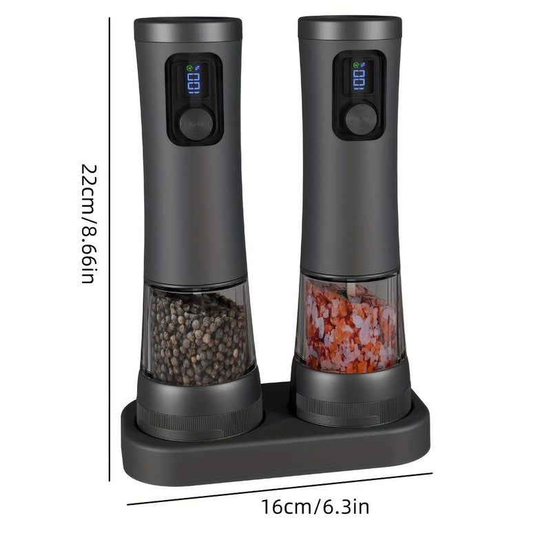 Silver Electric Salt and Pepper Grinder Set USB Rechargeable Automatic Spice Grinder With Adjustable Coarseness Refillable LED Light - Image 2