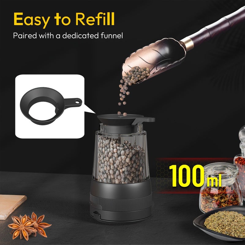 Silver Electric Salt and Pepper Grinder Set USB Rechargeable Automatic Spice Grinder With Adjustable Coarseness Refillable LED Light - Image 4