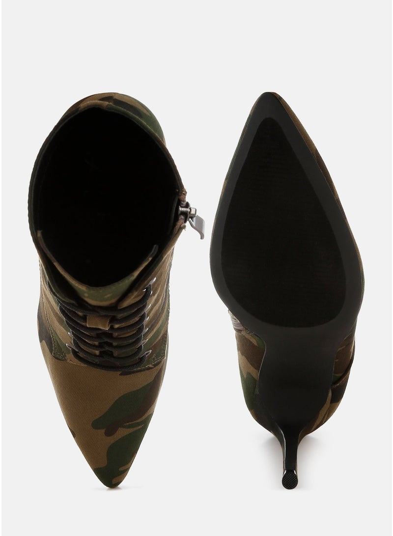 London Rag Velvet High Heeled Boots in Camo - Image 5