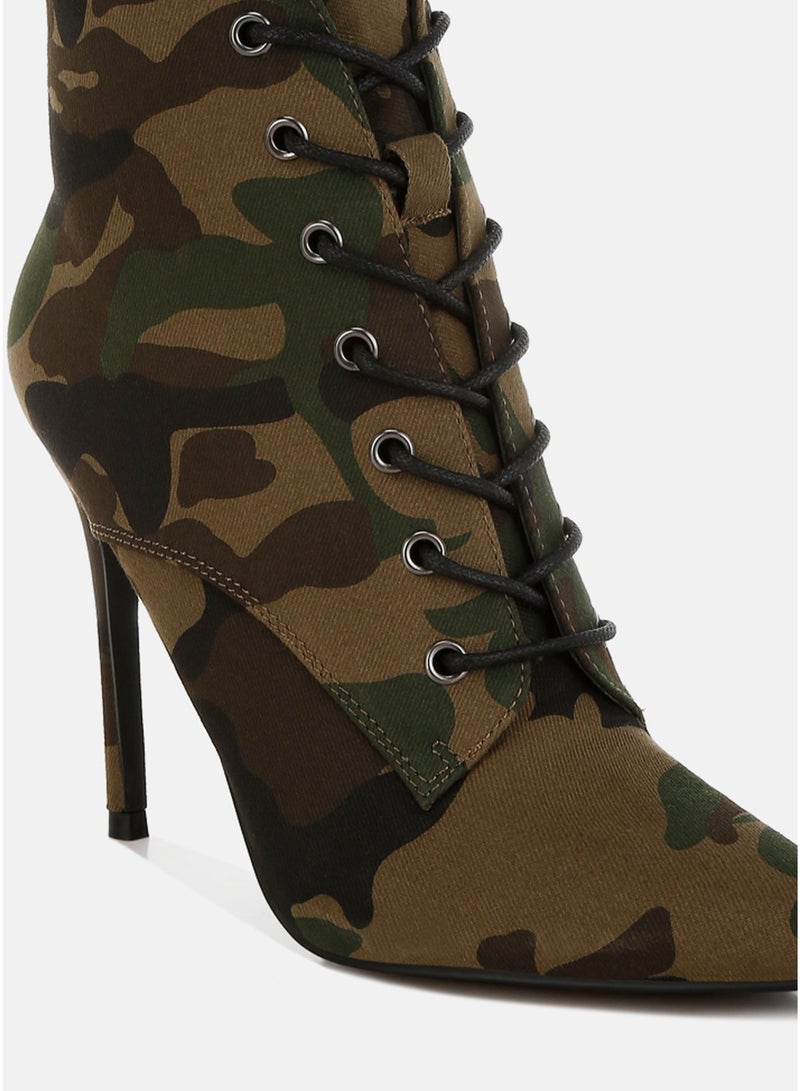 London Rag Velvet High Heeled Boots in Camo - Image 4