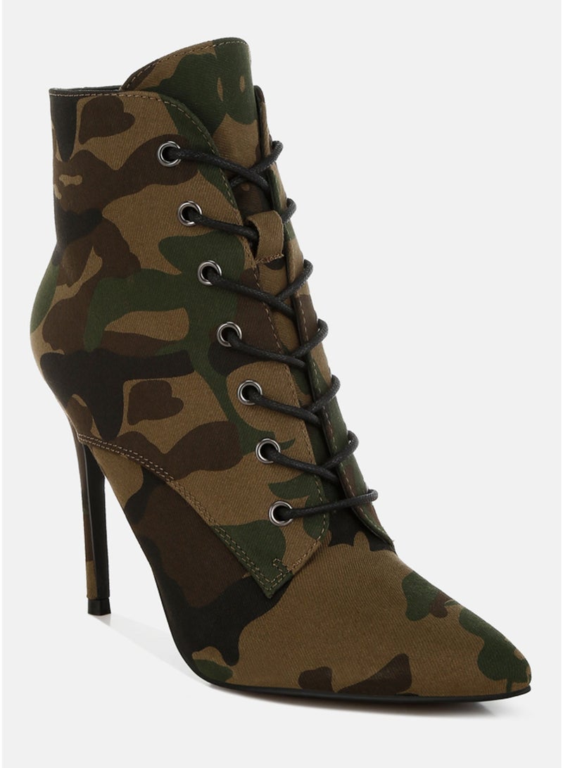 London Rag Velvet High Heeled Boots in Camo - Image 2