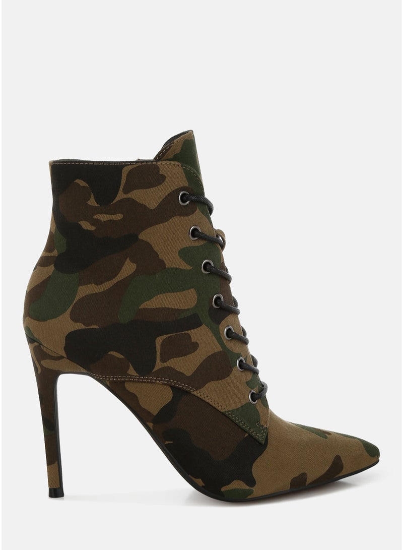 London Rag Velvet High Heeled Boots in Camo - Image 1