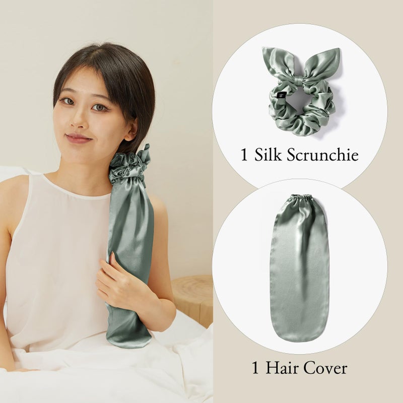 LilySilk بونيت من ليليسيلك 100% حرير للنوم والاستخدام اليومي، رباط شعر حريري 2 في 1 مع كعكات حريرية للشعر الطويل والمجعد، مرن وقابل للتعديل للنساء والفتيات بلون الأفوكادو الأخضر - Image 3