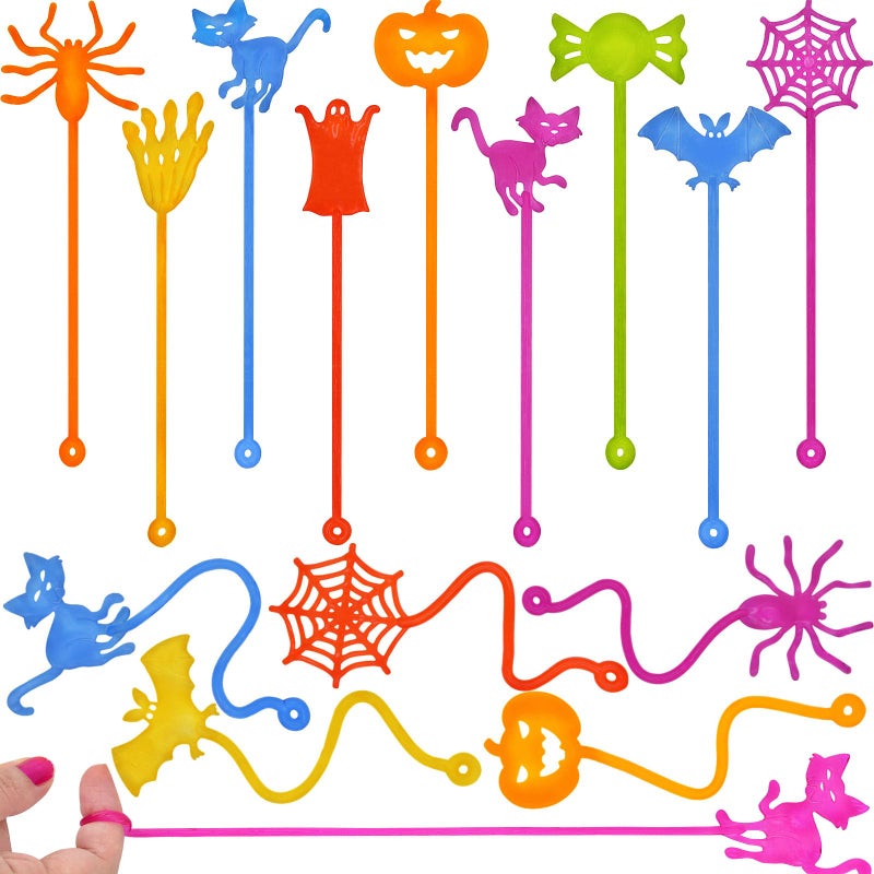 Howzcci 36 Pack Halloween Sticky Hands Toys Spider Web Cat Bat Pumpkin Candy Ghost Sticky Stretchy Toys for Kids Girls Boys Halloween Goodie Bags Fillers Party Favors Treat Bag Gifts - Image 2