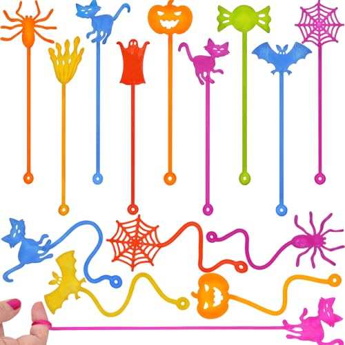 Howzcci 36 Pack Halloween Sticky Hands Toys Spider Web Cat Bat Pumpkin Candy Ghost Sticky Stretchy Toys for Kids Girls Boys Halloween Goodie Bags Fillers Party Favors Treat Bag Gifts - Image 1