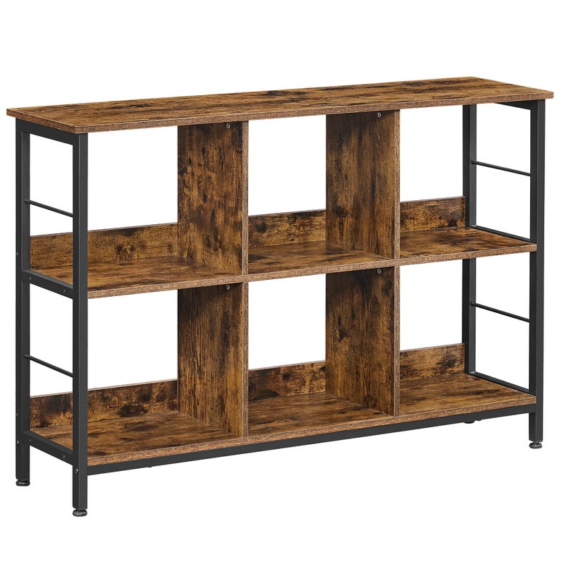 VASAGLE Bookshelf Cube Shelf Console Table TV Stand with 6 Storage Cubes for Office Living Room Bedroom 13 x 472 x 315 Inches Industrial Design Rustic Brown and Black ULLS104B01