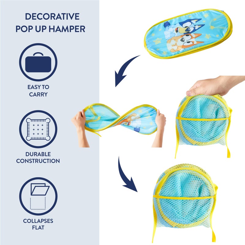 Idea Nuova Bluey Pop-Up Hamper with Carry Handles â€“ 21" x 13.5", Bluey and Bingo Design, Lightweight & Collapsible Laundry Basket for Kidsâ€™ Bedroom, Bathroom, or Playroom - Image 2