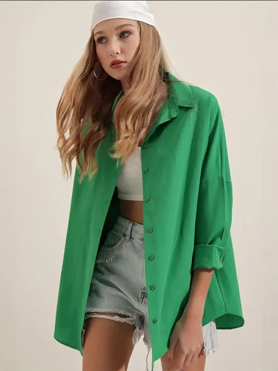 بيغ دارت قميص بأزرار بأكمام طويلة كبير الحجم من