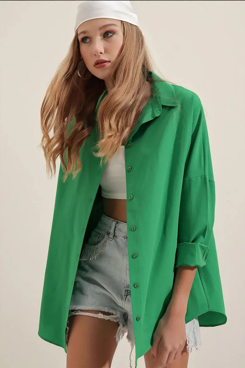 Big Dart BDART Oversized Patterned Poplin Shirt With Button Closure