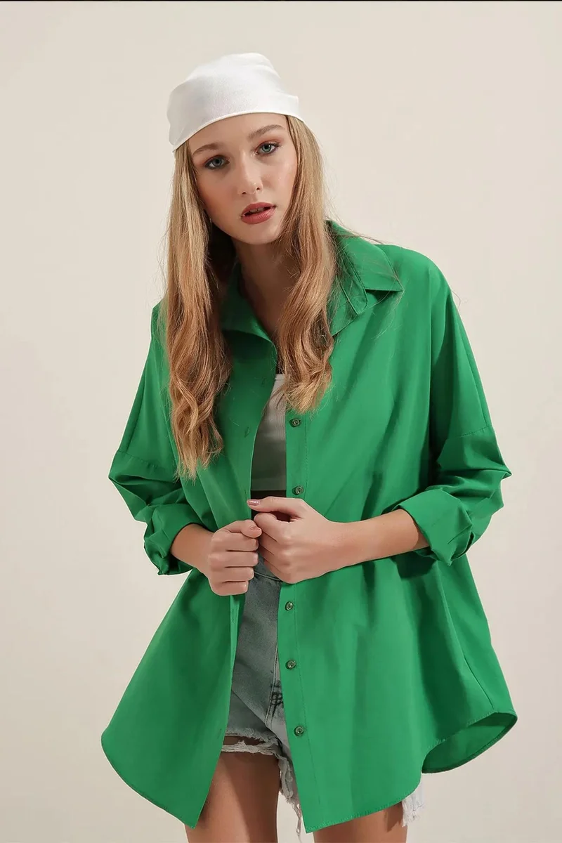 Big Dart BDART Oversized Patterned Poplin Shirt With Button Closure