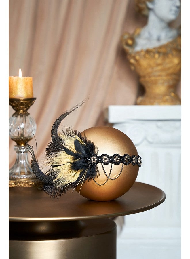 بيبيوند عصابة رأس من الريش مزينة بالترتر من عشرينيات القرن العشرين، إكسسوارات شعر فلابر غاتسبي (أسود وذهبي) - Image 2