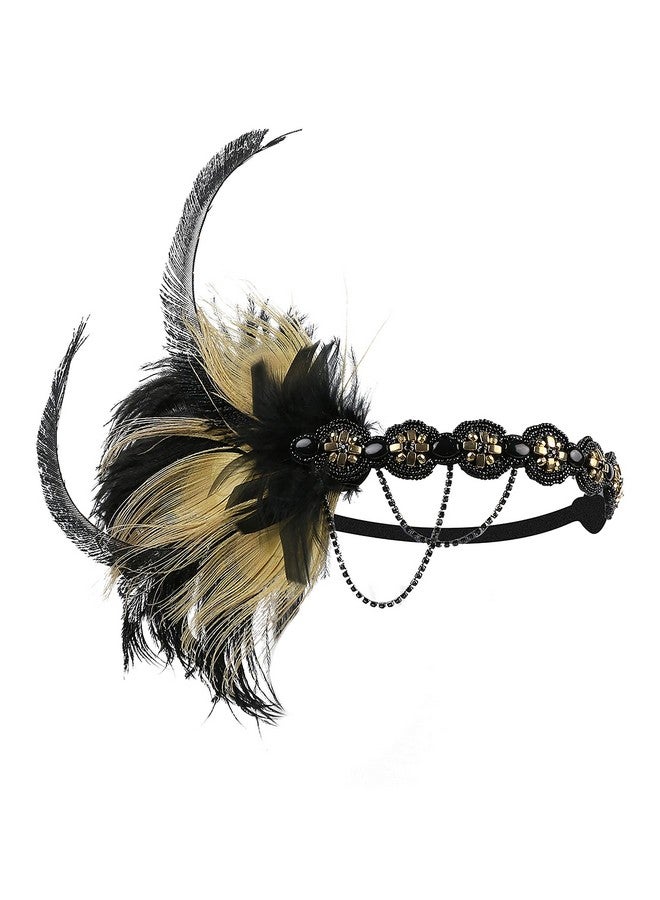 بيبيوند عصابة رأس من الريش مزينة بالترتر من عشرينيات القرن العشرين، إكسسوارات شعر فلابر غاتسبي (أسود وذهبي) - Image 5