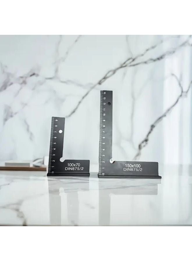 Two Piece Set Aluminum Alloy Flat Edge Angle Ruler with Base 150x100mm 100x70mm - Image 1