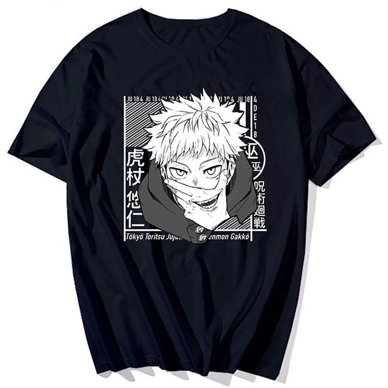 Popular Anime mantra back battle five Wu peripheral T-shirt European and American street hip hop casual round neck short sleeve top 31152-1-T01-HEI 