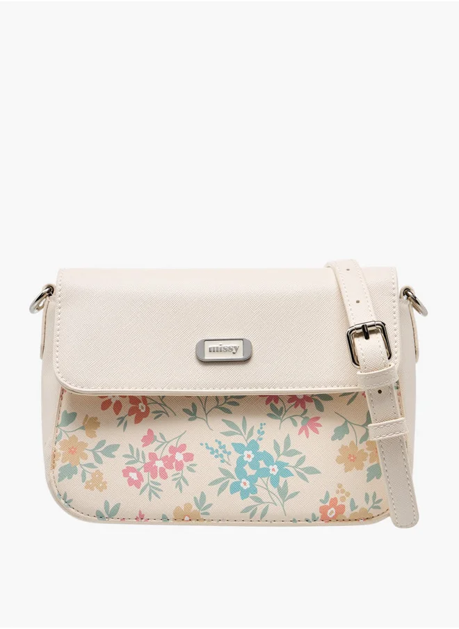MISSY Women's Floral Print Crossbody Bag with Detachable Strap and Flap Closure