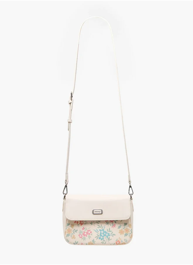 MISSY Women's Floral Print Crossbody Bag with Detachable Strap and Flap Closure