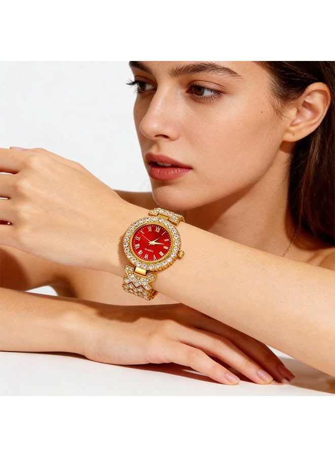 Happy D 4 pcs Elegant Women'S Watch Set, Including a Watch, Ring, Necklace And Earrings Set, with a Fashionable and Elegant Design, and a Luxurious Diamond-Embellished Design, Suitable for Women to Wear as a Gift - Image 5