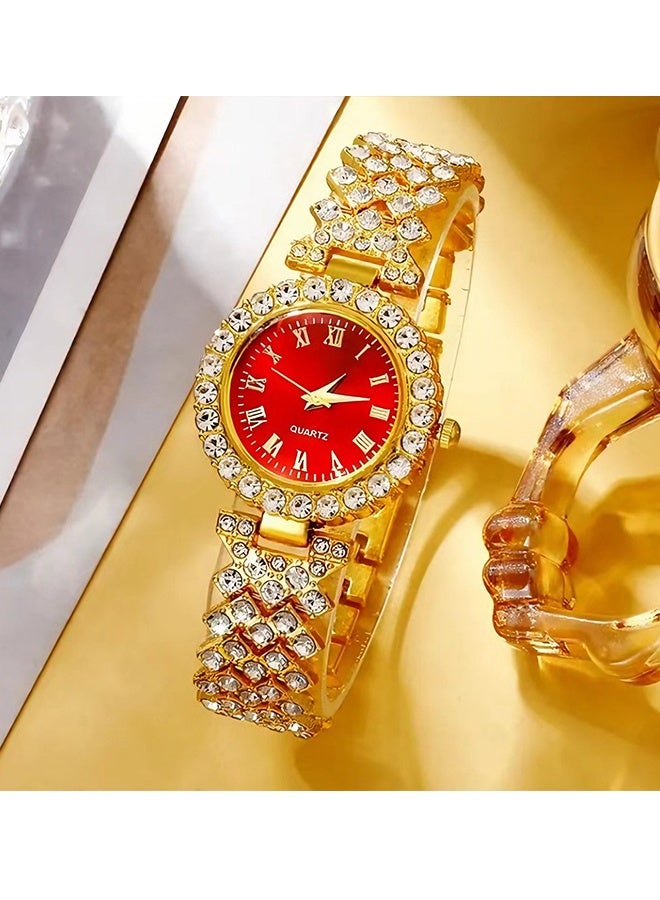 Happy D 4 pcs Elegant Women'S Watch Set, Including a Watch, Ring, Necklace And Earrings Set, with a Fashionable and Elegant Design, and a Luxurious Diamond-Embellished Design, Suitable for Women to Wear as a Gift - Image 2