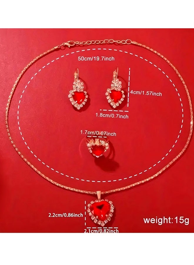 Happy D 4 pcs Elegant Women'S Watch Set, Including a Watch, Ring, Necklace And Earrings Set, with a Fashionable and Elegant Design, and a Luxurious Diamond-Embellished Design, Suitable for Women to Wear as a Gift - Image 3