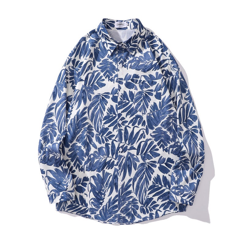 Pu Shuai Japanese Retro Design Hawaiian Floral Long-Sleeved Shirt Couple Hong Kong Style Casual Long-Sleeved Coat For Men And Women - Image 1