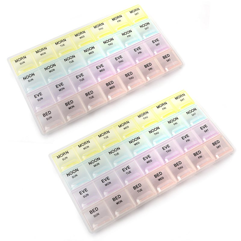 Deke Home - Pill Organizer 4 Times a Day (2 Pack), Weekly Medicine Box with Morning, Noon, Evening, Bed Compartments, Translucent, Easy-to-Open Pill Case, 7-Day Travel Medication Organizer for Vitamin - Image 1