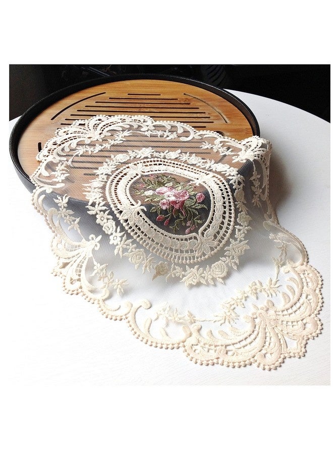 Beauenty Retro French Style Lace Placemats Fashionable Embroidered Cup Mat vase mat 12”x16”,Beige - Image 1