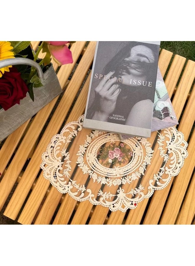 Beauenty Retro French Style Lace Placemats Fashionable Embroidered Cup Mat vase mat 12”x16”,Beige - Image 4