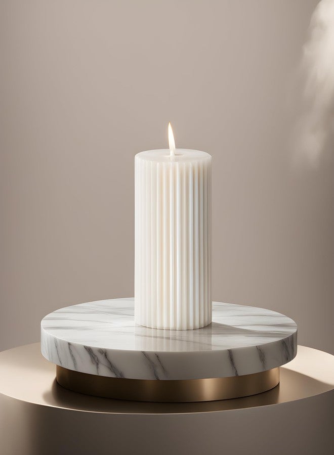 Luces White Soy Wax Pillar Candle Set Of 3 Pcs Ribbed Vanilla Scented Pillar Candles For Home Decor Diwali Wedding Valentine Church X-Mass Spa Dinner Table - Image 2