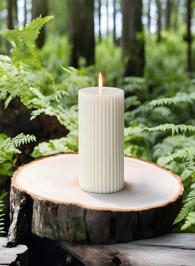 Luces White Soy Wax Pillar Candle Set Of 3 Pcs Ribbed Vanilla Scented Pillar Candles For Home Decor Diwali Wedding Valentine Church X-Mass Spa Dinner Table - Image 4