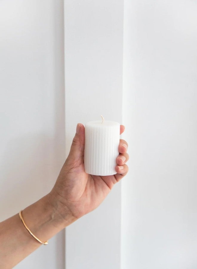 Luces White Soy Wax Pillar Candle Set Of 3 Pcs Ribbed Vanilla Scented Pillar Candles For Home Decor Diwali Wedding Valentine Church X-Mass Spa Dinner Table - Image 5