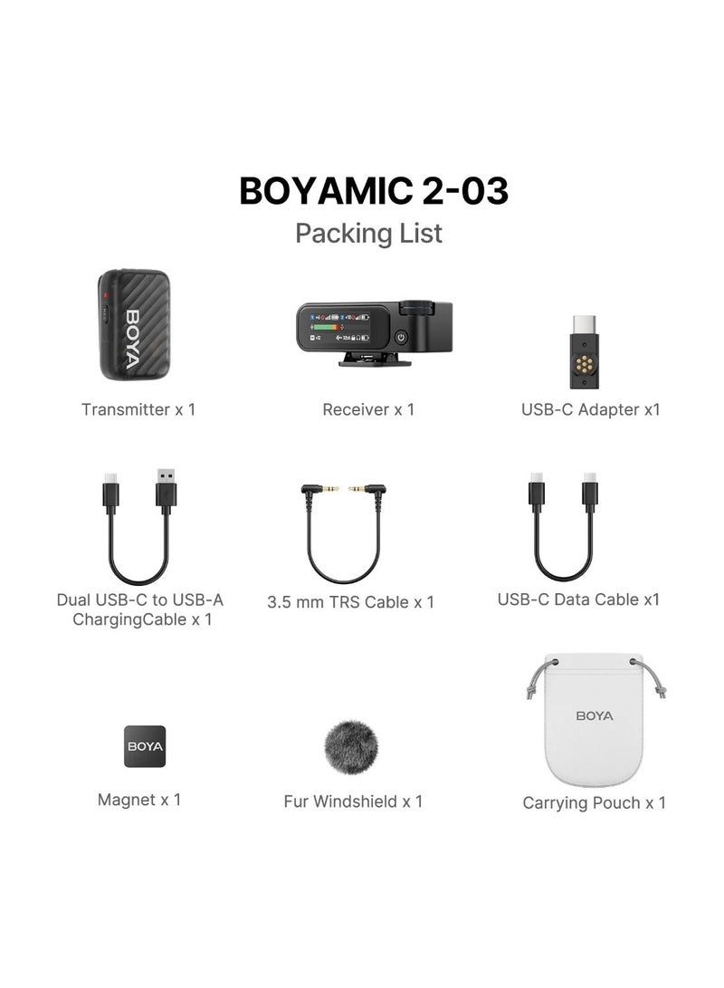 BOYA BOYAMIC 2 AI-Powered Mini Wireless Lavalier Microphone System Professional Lapel Mic for Vlogging & Content Creation, Compatible with Android, iPhone, Camera, Tablets & PC, AI Noise Cancellation, 32-bit Float Internal Recording, AMOLED Touchscreen, App Control, 984ft Range, 54H Battery with Charging Case - Image 2