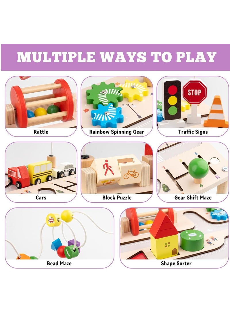 XICEN 8 in 1 Activity Table, Wooden Montessori Toy with Bead Maze, Shape Sorter, Spining Gear, Block Puzzle and Cars, Toddlers Early Development Sensory Toy, Educational Toy for Boys Girls - Image 2