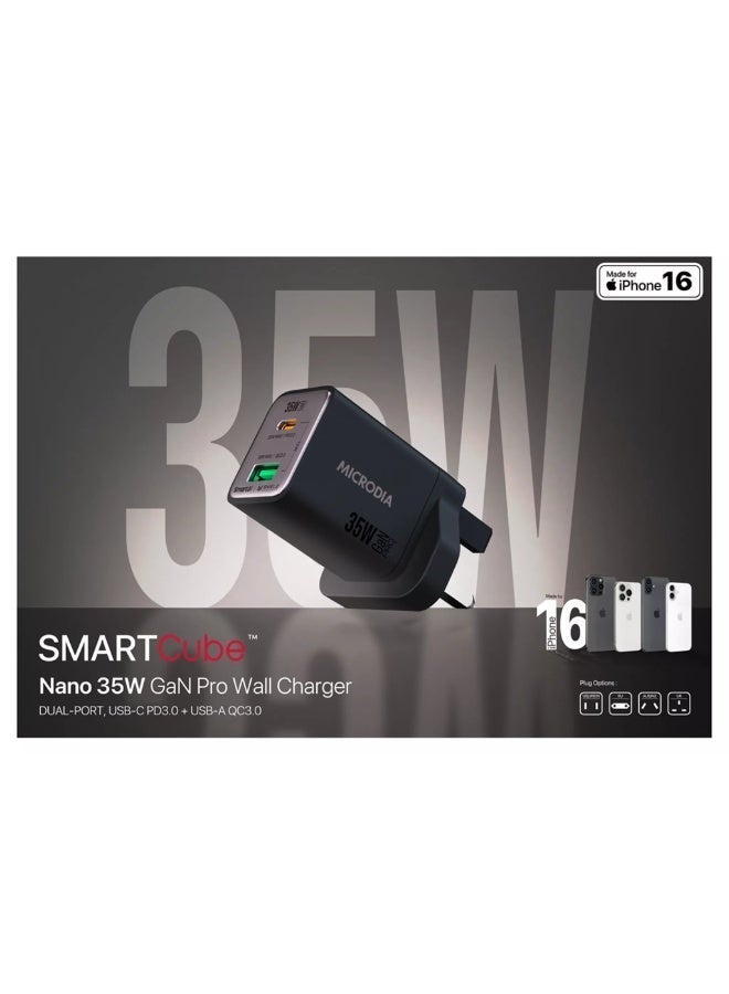 MICRODIA SMARTCube Nano GaN Pro 35W Charger Block USB-C, PD 3.0 Fast Charging Adapter for iPhone , iPad Pro/Air, Samsung Galaxy & More - Charcoal - Image 2
