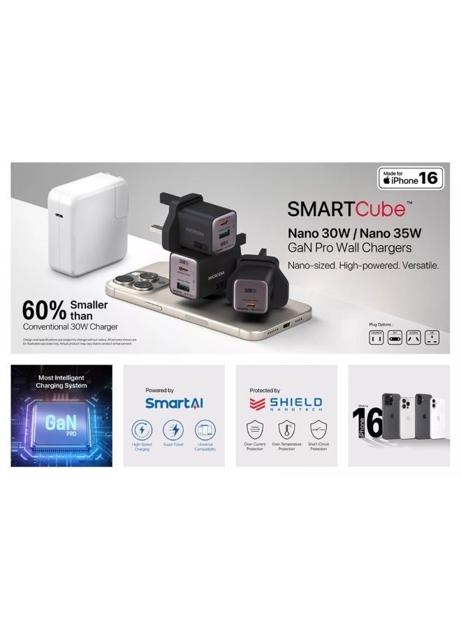 MICRODIA SMARTCube Nano GaN Pro 35W Charger Block USB-C, PD 3.0 Fast Charging Adapter for iPhone , iPad Pro/Air, Samsung Galaxy & More - Charcoal - Image 5