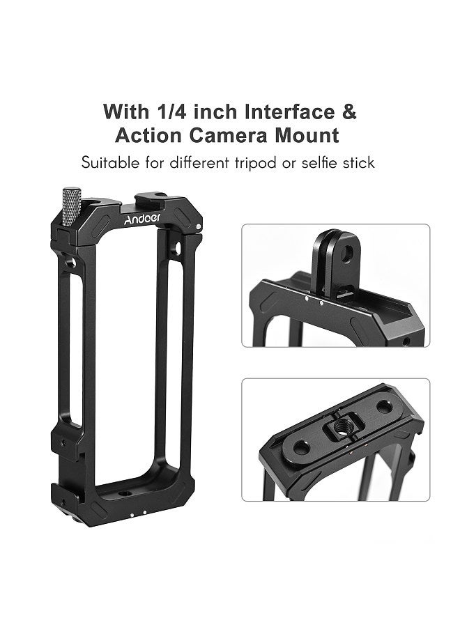 ANDOER Camera Video Cage with Dual Cold Shoe Mounts + Invisible Selfie Stick 28cm-110cm Adjustable Length Aluminum Alloy Vlog Accessories Replacement for Insta360 X3  - Image 2