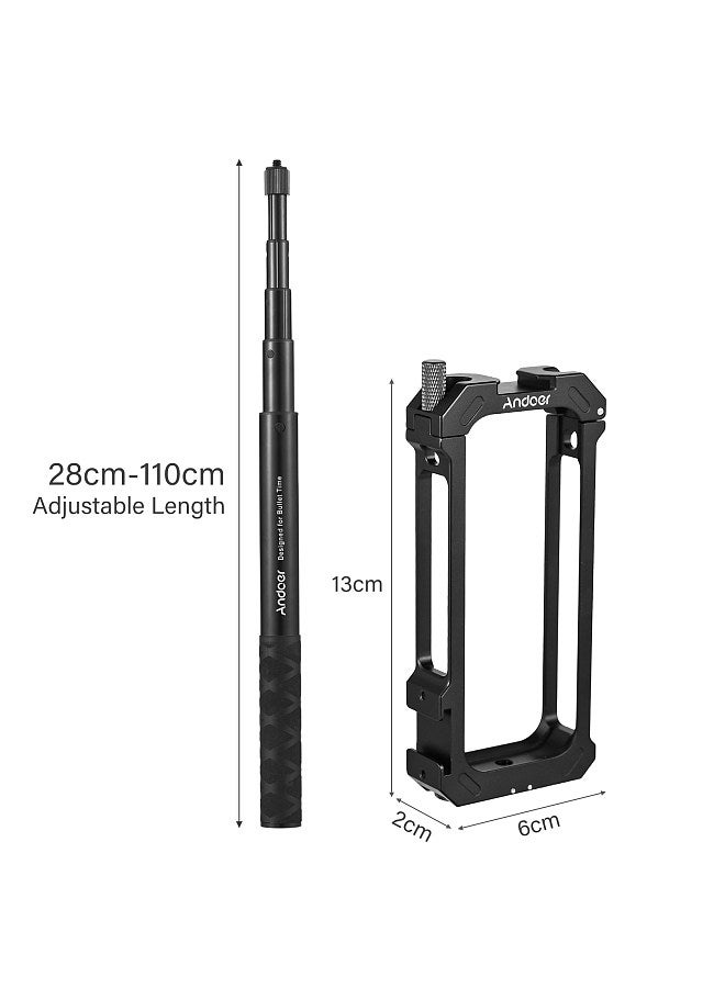 ANDOER Camera Video Cage with Dual Cold Shoe Mounts + Invisible Selfie Stick 28cm-110cm Adjustable Length Aluminum Alloy Vlog Accessories Replacement for Insta360 X3  - Image 4