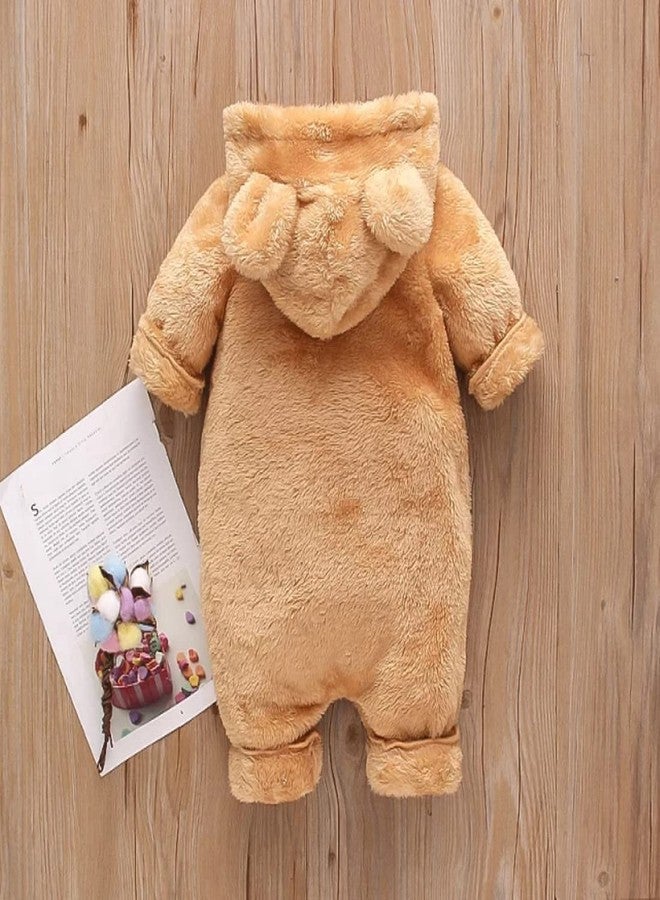 First Kick بدلة أطفال من الفلانيل للجنسين من فيرست كيك، بتصميم كلاسيكي، بدلة ثلجية بنمط الباندا، رومبير بغطاء رأس، ملابس خارجية دانغري (لون الجمل، 9-12 شهرًا) - Image 2