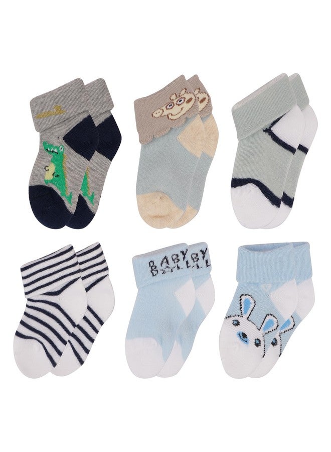 TENDSY Adorable Cartoon Print Baby Ankle Socks - Soft and Comfortable (Pack of 6) - Image 1