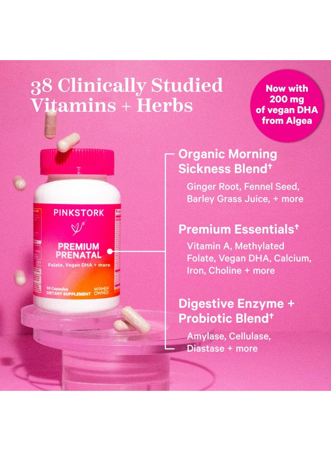 Pink Stork Pink Stork Premium Prenatal Vitamin For Women   Organic Whole Food Ingredients, Multivitamin & Probiotics   Morning Sickness, Digestion, & Energy   Folate, B6, & Iron   60 Capsules - Image 1