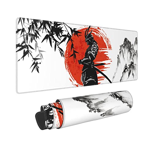 Gianlaima Bamboo Leaf Mountain Japanese Anime Bushido Samurai Red Sun Mouse Pad Long Extended XL Mousepad Desk Pad Gaming Pc Desktop Large Rubber Mice Pads Stitched Edges 315 X 118 - Image 1