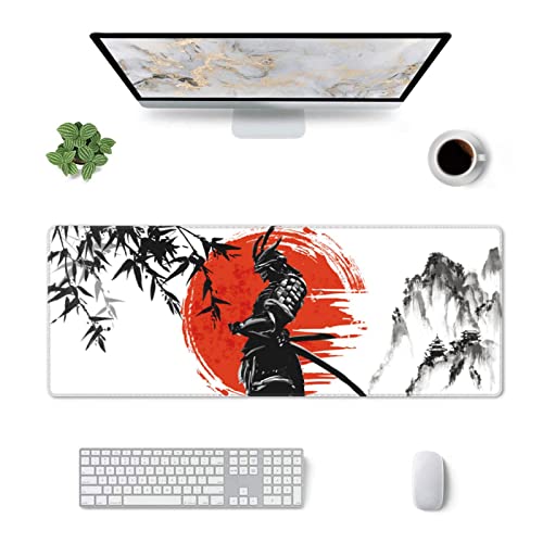 Gianlaima Bamboo Leaf Mountain Japanese Anime Bushido Samurai Red Sun Mouse Pad Long Extended XL Mousepad Desk Pad Gaming Pc Desktop Large Rubber Mice Pads Stitched Edges 315 X 118 - Image 3