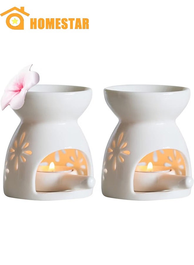 هومستر 2 حزمة الزيت الأساسي سخانات الشمعة، حامل الشمعة ضوء الشاي السيراميك، الشمع ذوبان حارق الزيت الأساسي مع ملعقة الشمعة، قوية ودائمة، مناسبة للديكور في المطاعم والعشاء والحفلات، الأبيض - Image 1