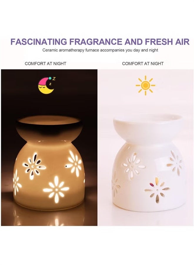 هومستر 2 حزمة الزيت الأساسي سخانات الشمعة، حامل الشمعة ضوء الشاي السيراميك، الشمع ذوبان حارق الزيت الأساسي مع ملعقة الشمعة، قوية ودائمة، مناسبة للديكور في المطاعم والعشاء والحفلات، الأبيض - Image 3